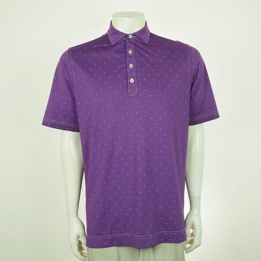 FootJoy Golf Polo Shirt Mens Medium Purple Diamond AOP Athletic Fit Performance